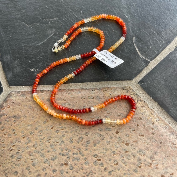 One of a kind faceted Fire 🔥 Opal Ombré Multicolor Beaded Necklace 18”